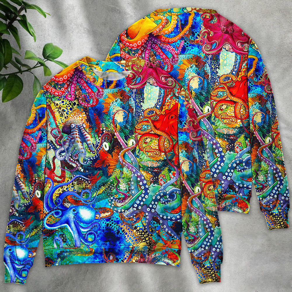 Octopus Lover Colorful Art Style - Sweater - Ugly Christmas Sweaters - Owls Matrix LTD