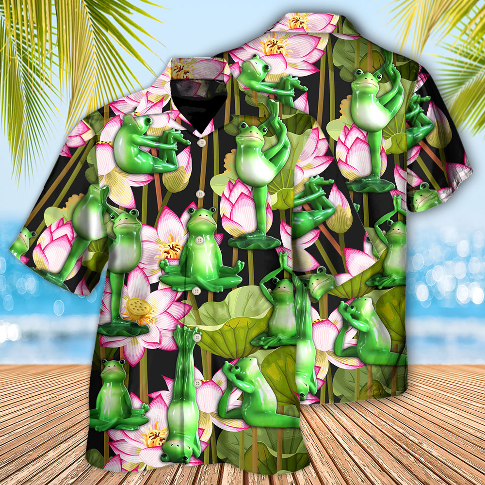 Yoga Frog And Lotus Tropical - Hawaiian Shirt - Owls Matrix LTD