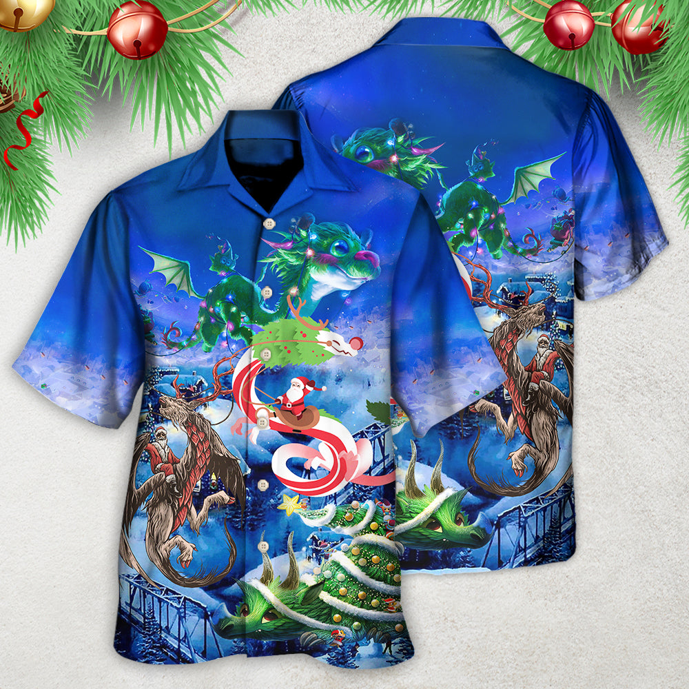 Christmas Santa Riding A Dragon - Hawaiian Shirt - Owls Matrix LTD