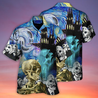 Halloween Skull Smoke Scream Starry Night Funny Boo Art Style - Hawaiian Shirt - Owls Matrix LTD