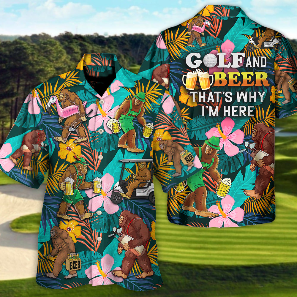 Golf Funny Bigfoot Playing Golf Golf and Beer Tropical Lover - Hawaiian Shirt