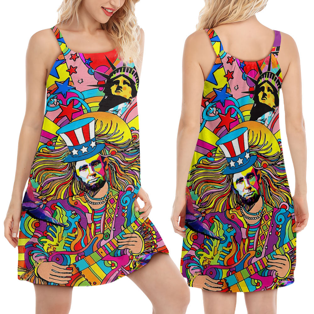 Hippie America Colorful Art - Women's Sleeveless Cami Dress - Owls Matrix LTD