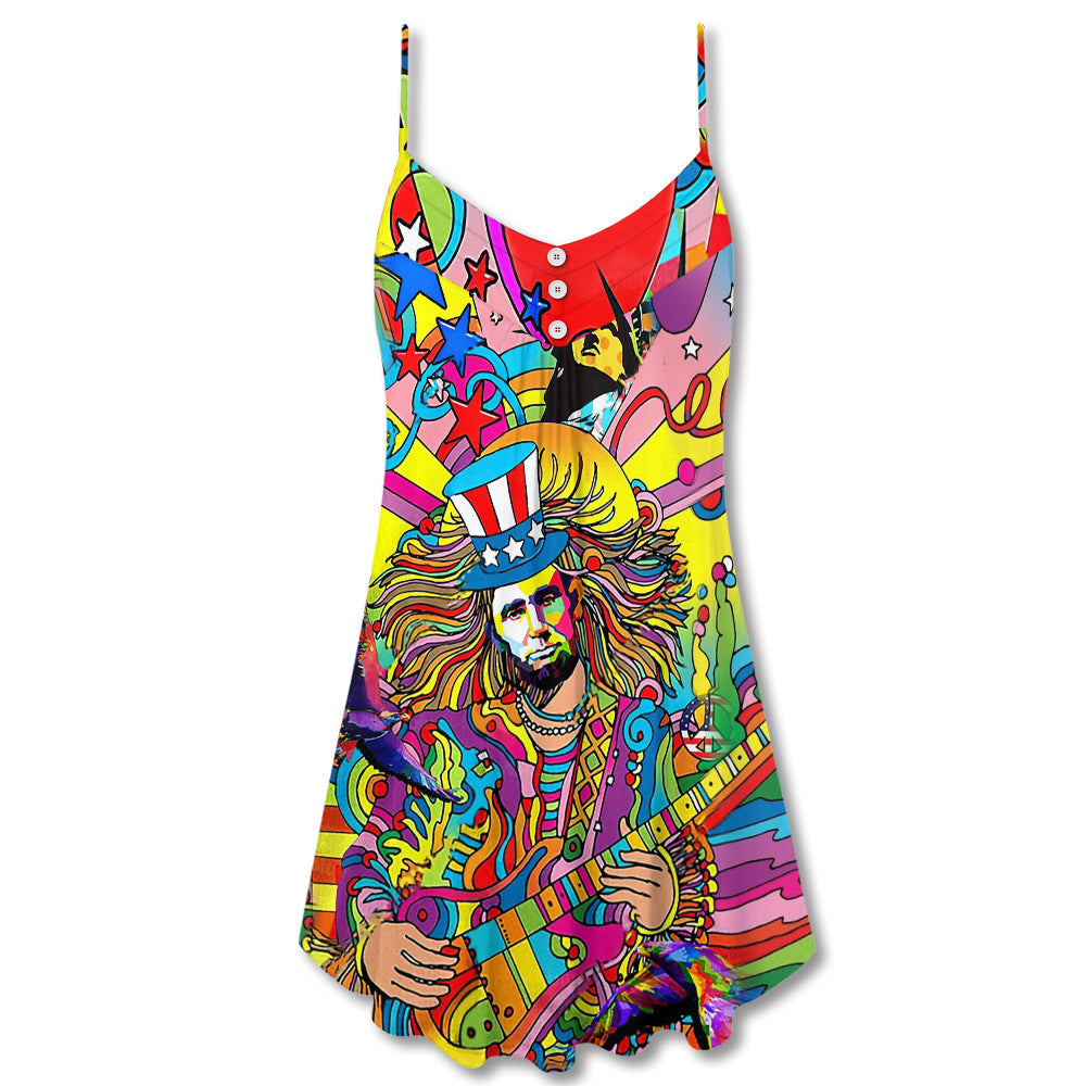 Hippie America Colorfull Style - V-neck Sleeveless Cami Dress - Owls Matrix LTD