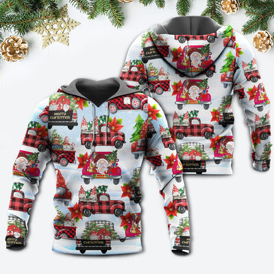 Gnome And Christmas Truck Merry Xmas - Hoodie - Owls Matrix LTD