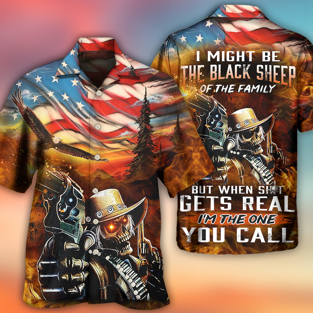 Skull Cowboy Shot Gun American Flag Vintage - Hawaiian Shirt - Owls Matrix LTD