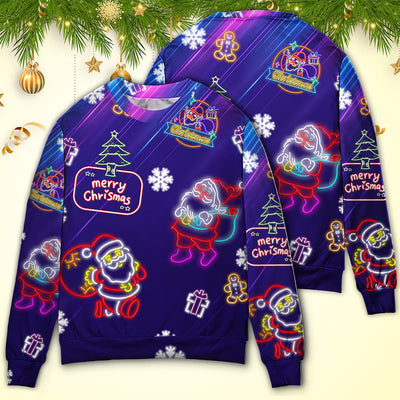 Christmas Santa Neon Light Xmas Party - Sweater - Ugly Christmas Sweaters - Owls Matrix LTD