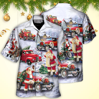 Christmas Santa Claus Funny Red Truck Gift For Xmas Painting Style - Hawaiian Shirt - Owls Matrix LTD