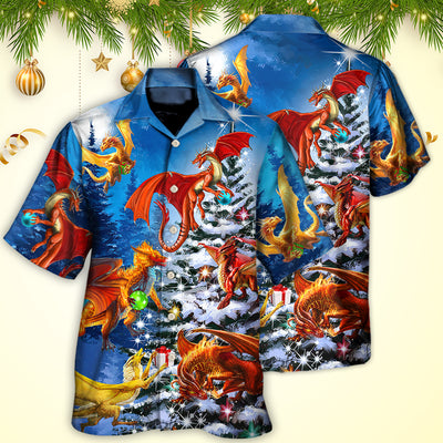Christmas Dragon Family In Love Light Art Style - Hawaiian Shirt - Owls Matrix LTD