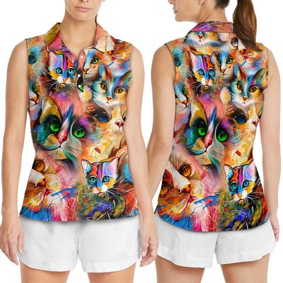 Cat Art Lover Cat Colorful Mixer Style - Women's Polo Shirt - Owls Matrix LTD
