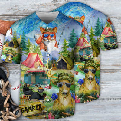 Camping Happy Animals Art Style - Baseball Jersey - Owls Matrix LTD