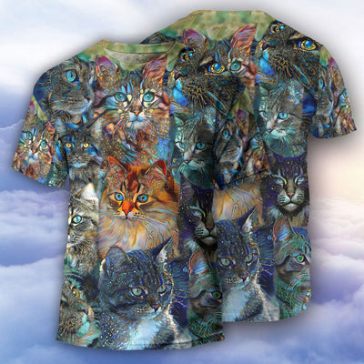 Cat Glass Art Colorful Cat Lover - Round Neck T-shirt - Owls Matrix LTD