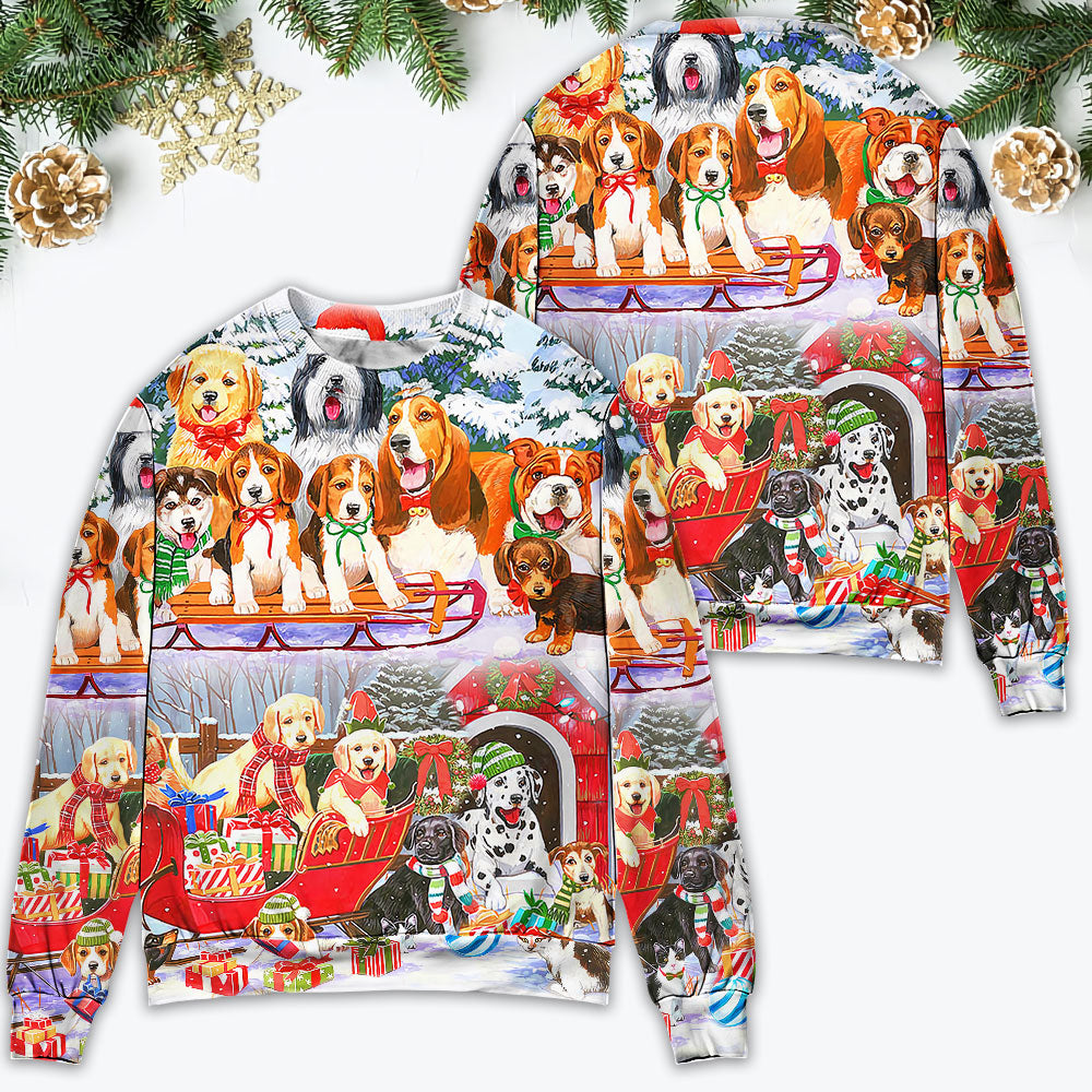 Dog Snowman Christmas Tree Merry Xmas - Sweater - Ugly Christmas Sweaters - Owls Matrix LTD