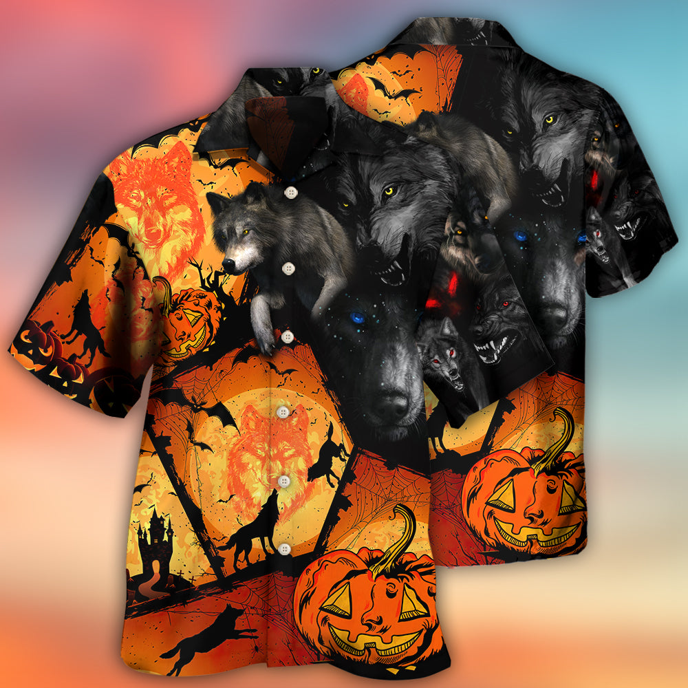 Halloween Wolf Pumpkin Scary - Hawaiian Shirt - Owls Matrix LTD