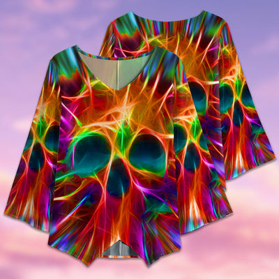 Skull Rainbow Color Love Style - V-neck T-shirt - Owls Matrix LTD