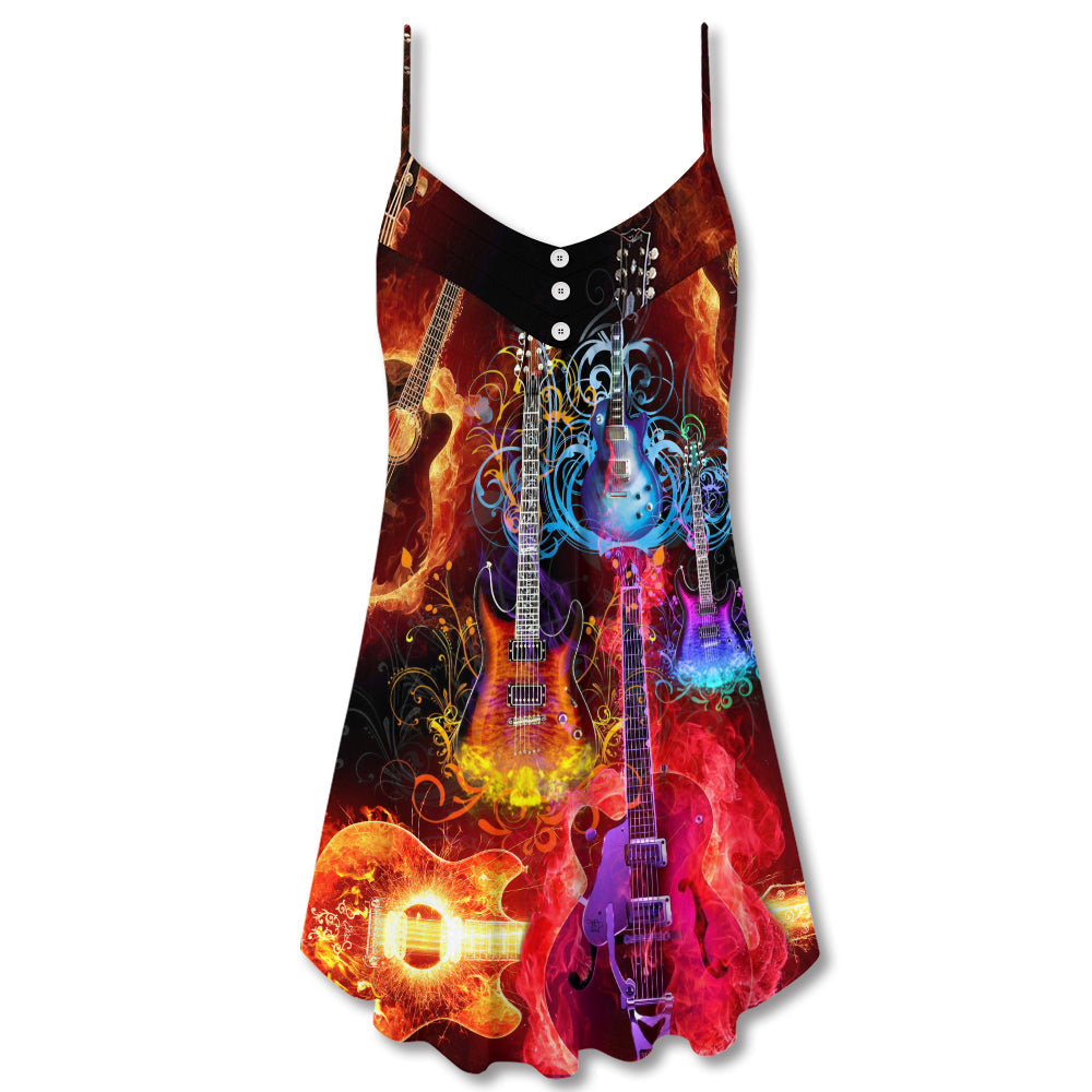 Guitar Lover Acoustic Beautiful Colorful - V-neck Sleeveless Cami Dress - Owls Matrix LTD