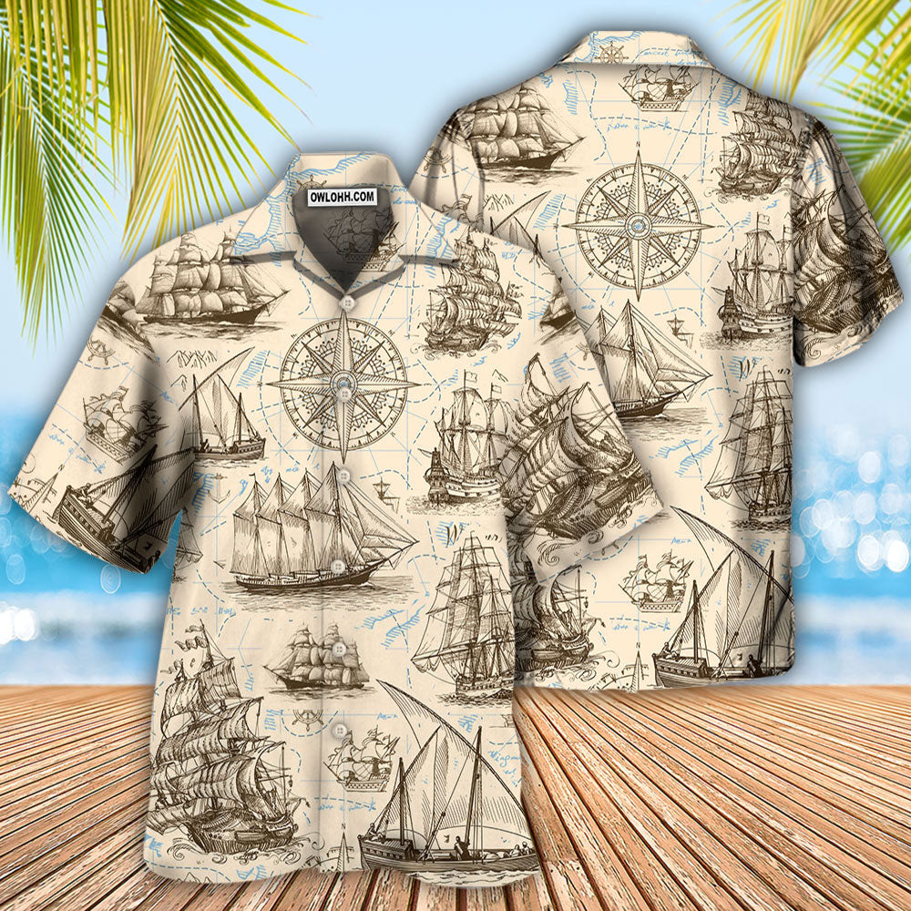Sailing Vintage Pirate Map - Hawaiian Shirt - Owls Matrix LTD