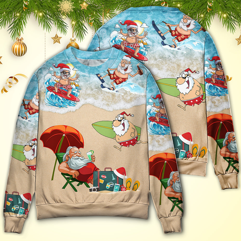 Christmas Santa Play On Beach - Sweater - Ugly Christmas Sweaters - Owls Matrix LTD