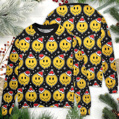 Christmas Smile Happy Face With Santa Hat - Sweater - Ugly Christmas Sweaters - Owls Matrix LTD