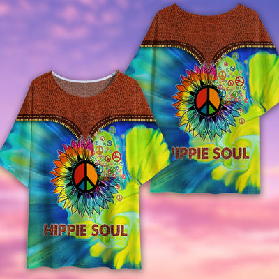 Hippie Soul Tie Dye And Leather Style - Women's T-shirt With Bat Sleeve - Owls Matrix LTD