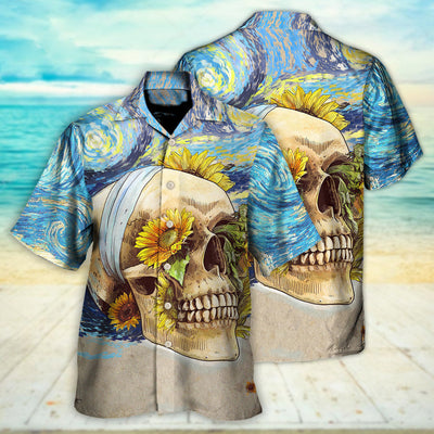 Skull And Sunflower Vintage Amazing Starry Night - Hawaiian Shirt - Owls Matrix LTD