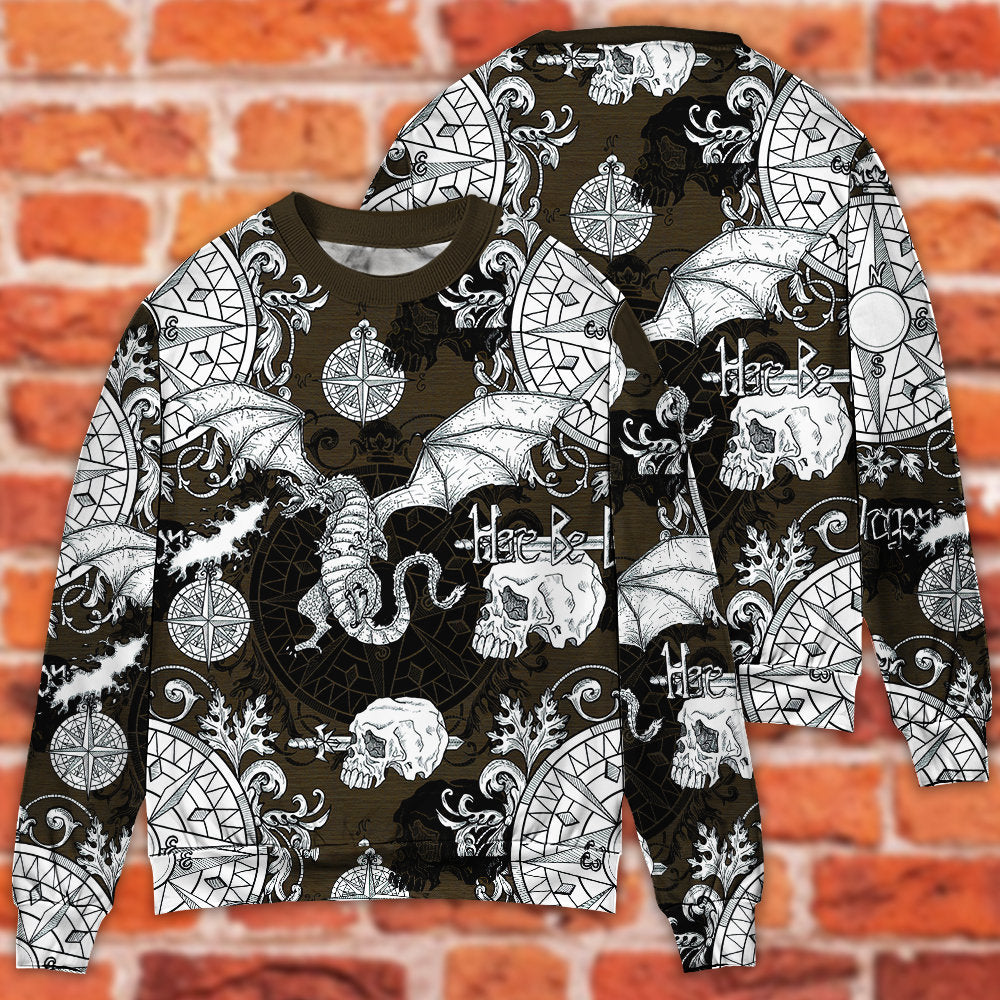 Dragon Flying With Skull Gothic Style - Sweater - Ugly Christmas Sweaters - Owls Matrix LTD