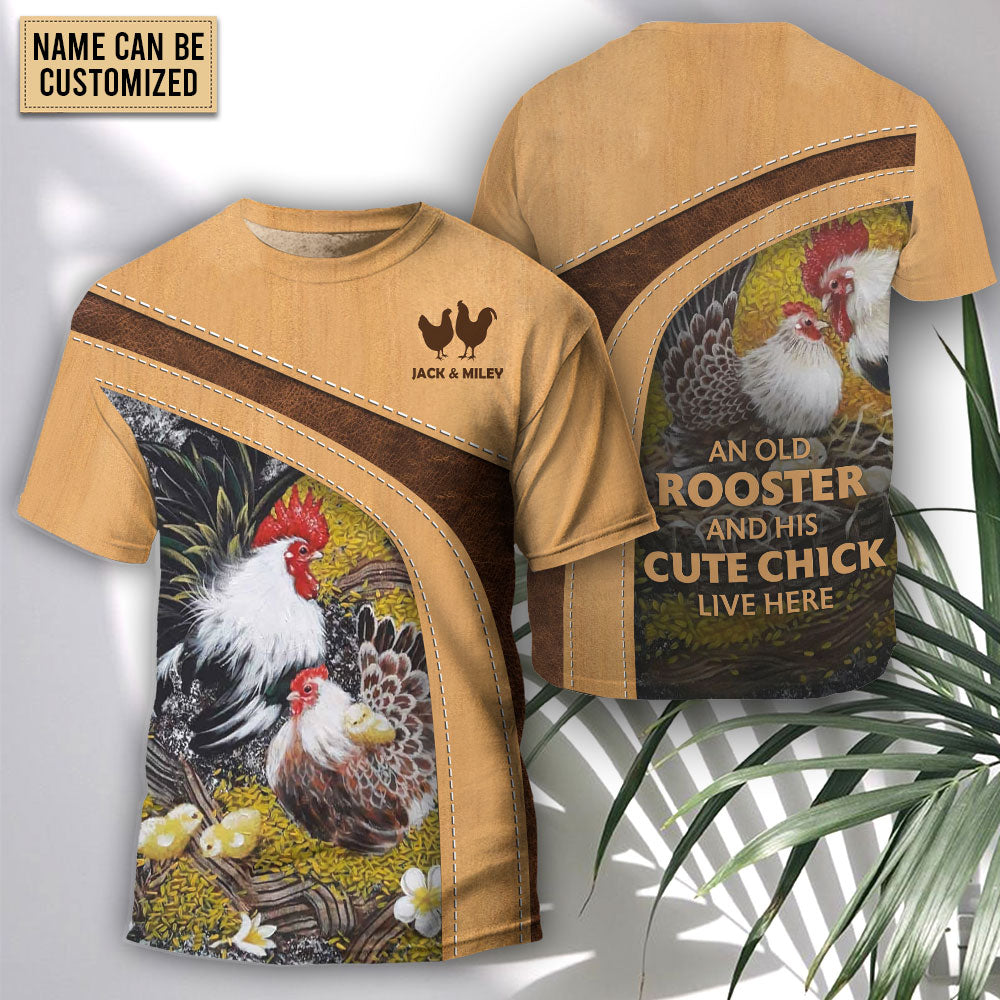 Chicken An Old Rooster And His Cute Chick Personalized - Round Neck T-shirt - Owls Matrix LTD