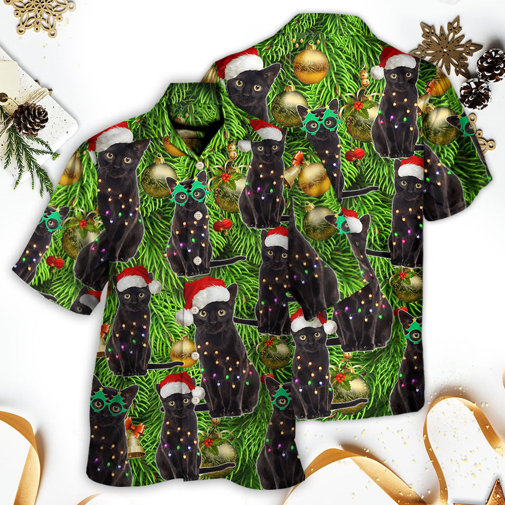 Black Cat Christmas Merry Xmas - Hawaiian Shirt - Owls Matrix LTD