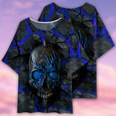 Skull Blue Lighting Style - Women's T-shirt With Bat Sleeve - Owls Matrix LTD