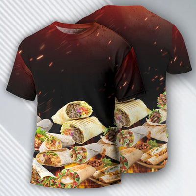 Food Burritos Fast Food Delicious - Round Neck T-shirt - Owls Matrix LTD