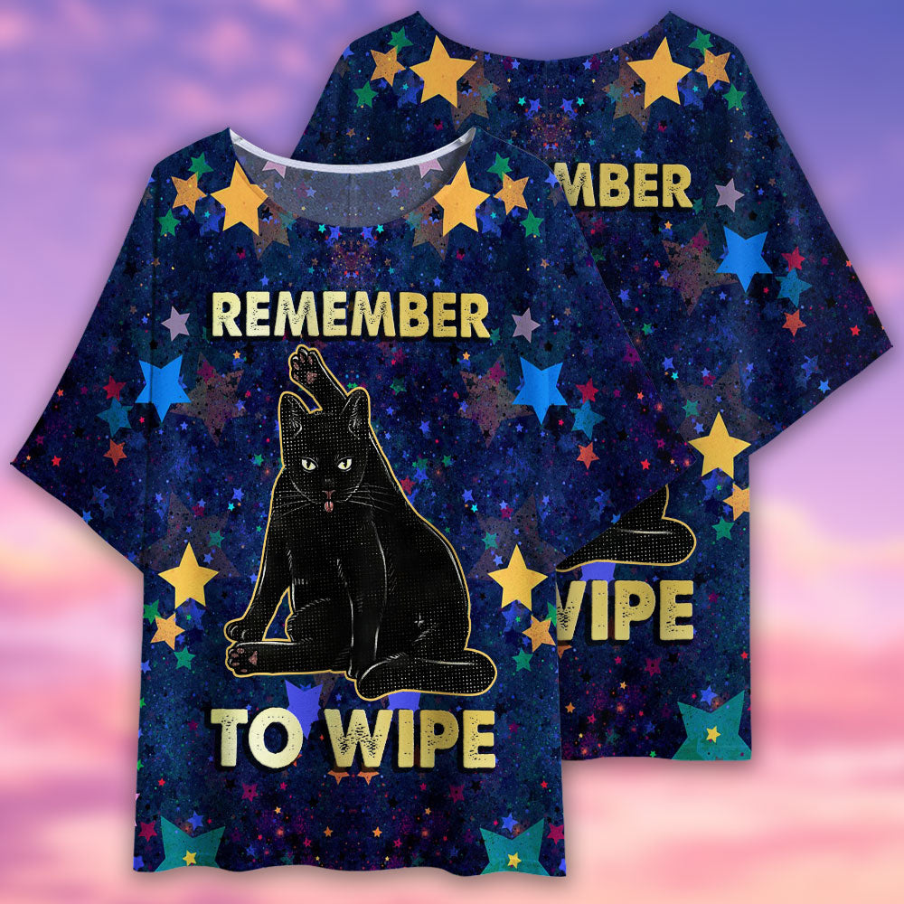Black Cat Remember To Wipe - Women's T-shirt With Bat Sleeve - Owls Matrix LTD