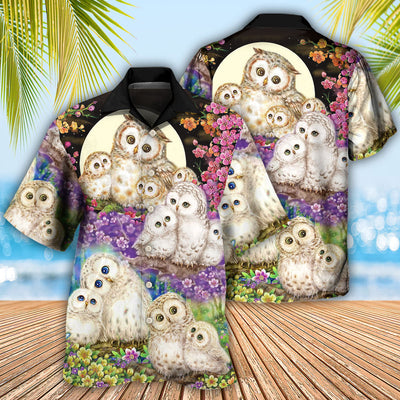 Owl Family And Flowers - Hawaiian Shirt - Owls Matrix LTD