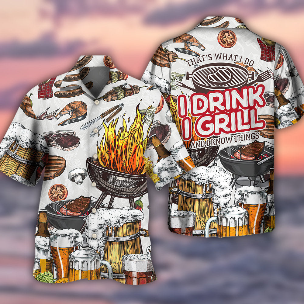 BBQ Grill And Drink Beer - Hawaiian Shirt - Owls Matrix LTD