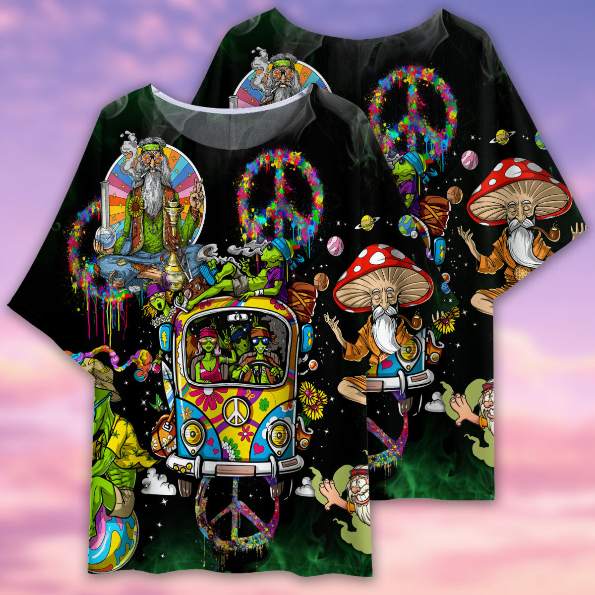 Hippie Art Smokey Life - Women's T-shirt With Bat Sleeve - Owls Matrix LTD