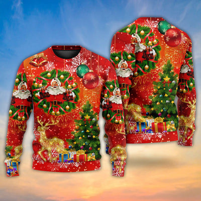 Christmas Santa Claus Drinking Christmas Tree Red Light - Sweater - Ugly Christmas Sweaters - Owls Matrix LTD
