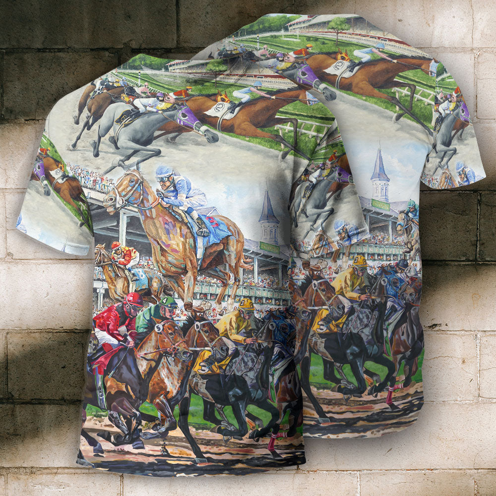 Horse Racing Be Strong Be Brave - Round Neck T-shirt - Owls Matrix LTD