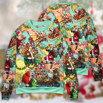 Chirstmas Love Santa World Map - Sweater - Ugly Christmas Sweaters - Owls Matrix LTD