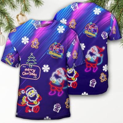 Christmas Santa Neon Light Xmas Party - Round Neck T-shirt - Owls Matrix LTD