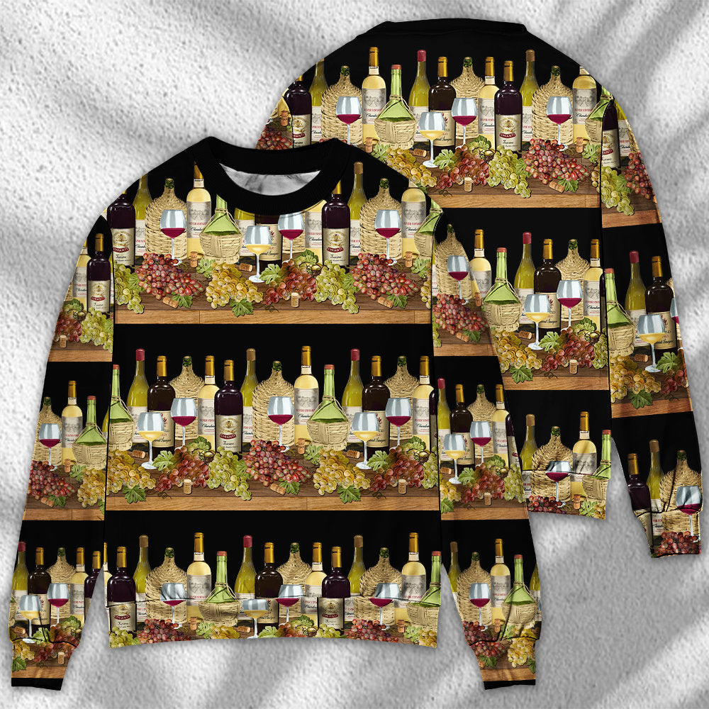 Wine Tasking Border Stripe - Sweater - Ugly Christmas Sweaters - Owls Matrix LTD
