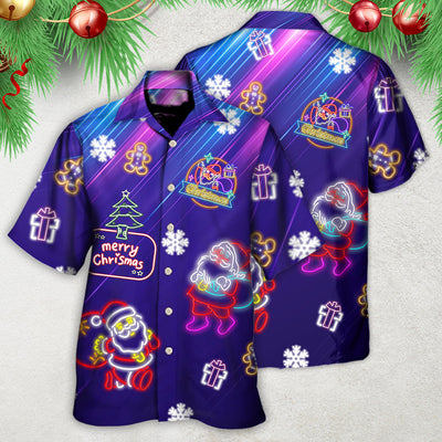 Christmas Santa Neon Light Xmas Party - Hawaiian Shirt - Owls Matrix LTD