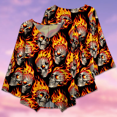Skull Fire Lighting Pattern - V-neck T-shirt - Owls Matrix LTD