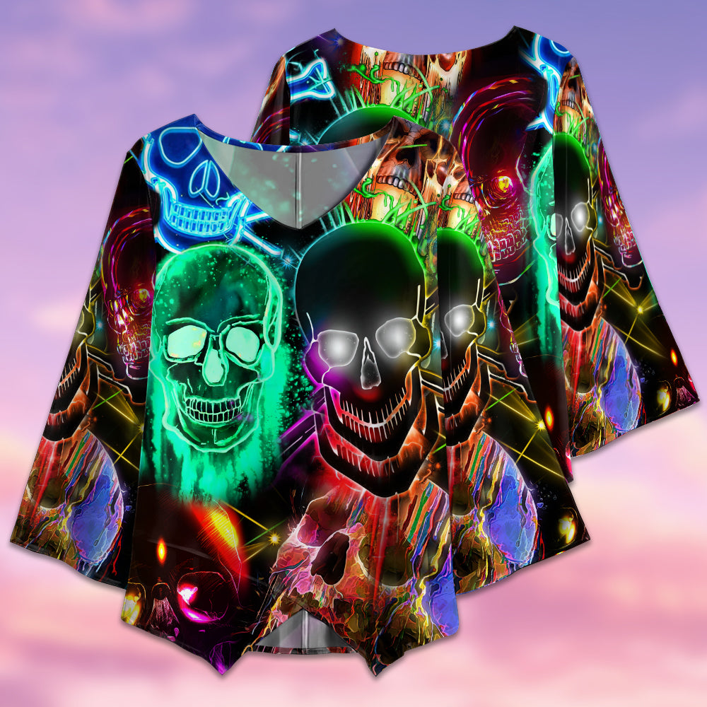 Skull Glowing Colorful Lighting - V-neck T-shirt - Owls Matrix LTD