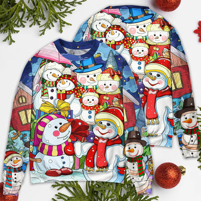 Christmas Snowman Merry Xmas And Happy New Year Art Style - Sweater - Ugly Christmas Sweaters - Owls Matrix LTD