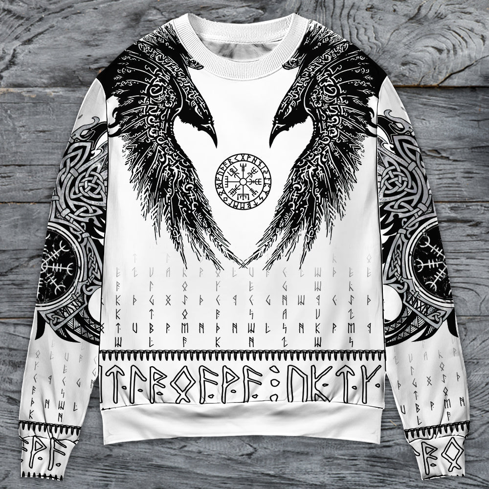 Viking Black Runic Raven Scandinavian - Sweater - Ugly Christmas Sweater - Owls Matrix LTD