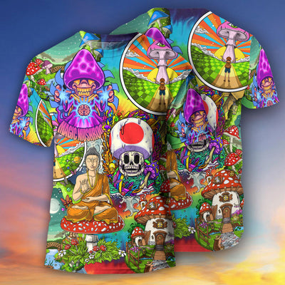 Hippie Mushroom Peace Colorful Let It Be - Round Neck T-shirt - Owls Matrix LTD