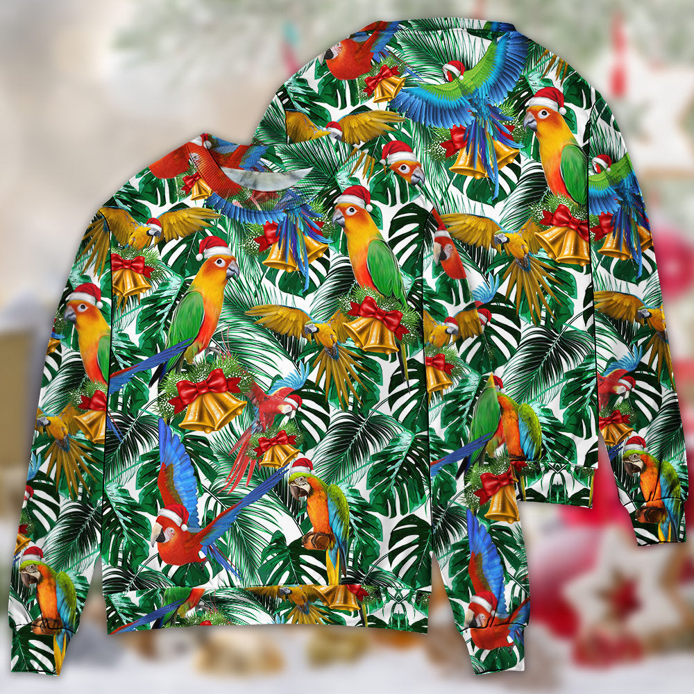 Parrot Love Xmas Tropical Leaf Christmas - Sweater - Ugly Christmas Sweaters - Owls Matrix LTD