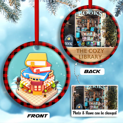 Bookstore Christmas So Many Books So Little Time Custom Photo Personalized - Circle Ornament - Owls Matrix LTD