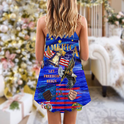 America Let Freedom Reign Merry Christmas - V-neck Sleeveless Cami Dress - Owls Matrix LTD