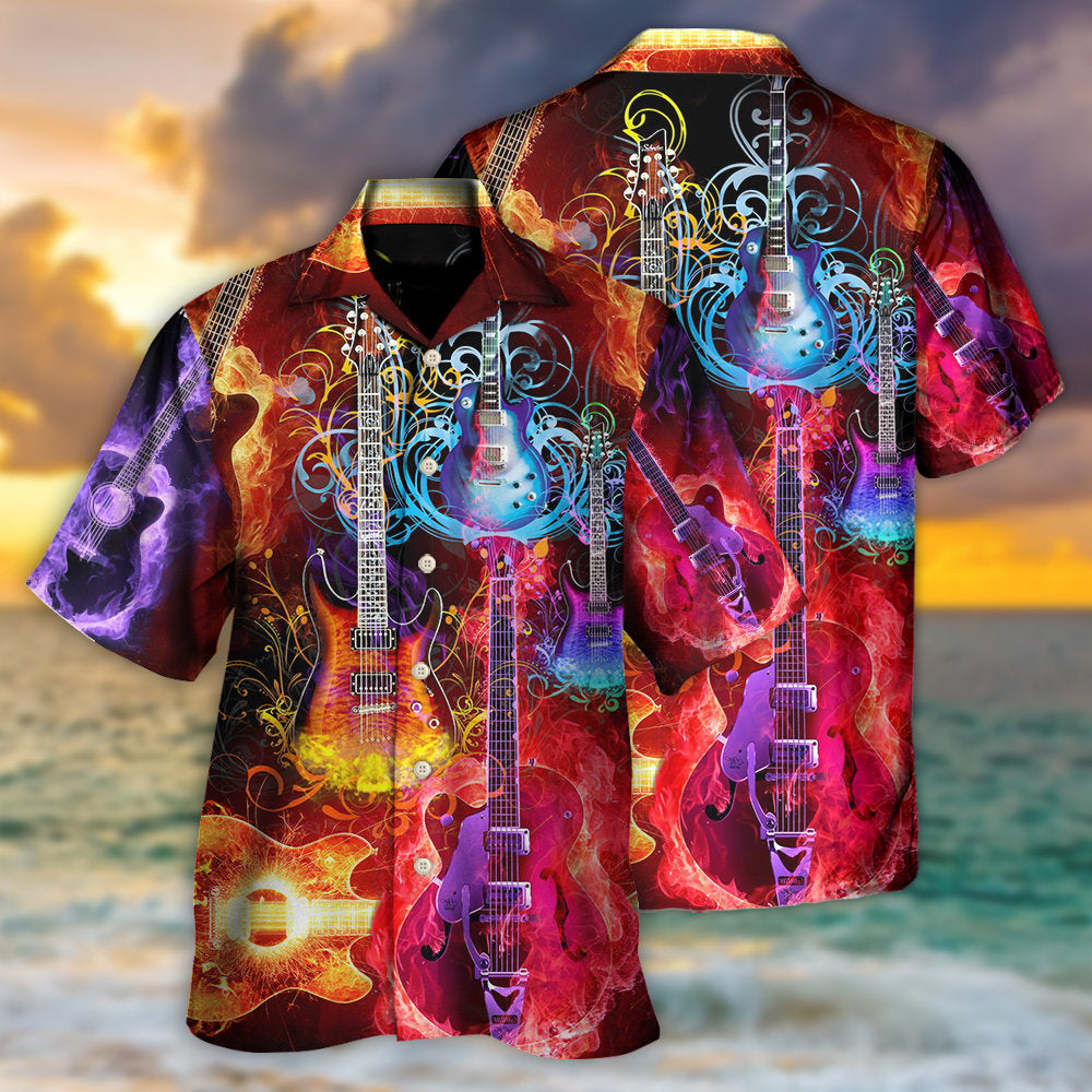 Guitar Lover Acoustic Beautiful Colorful - Hawaiian Shirt - Owls Matrix LTD