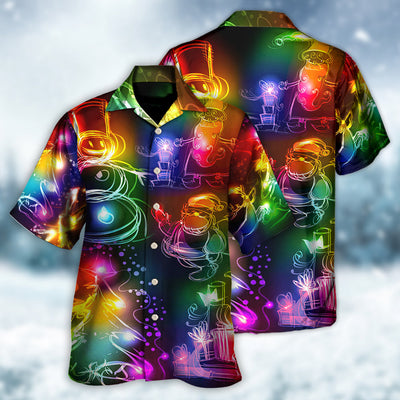 Christmas Santa Claus Tree Snowman Neon Light Style - Hawaiian Shirt - Owls Matrix LTD