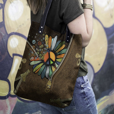 Hippie Soul Flower Peace Sign - Leather Hand Bag - Owls Matrix LTD